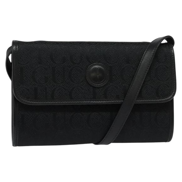 GUCCI Shoulder Bag Canvas Black Gold 004 115 3410 Auth ep9288 - Picture 1 of 16